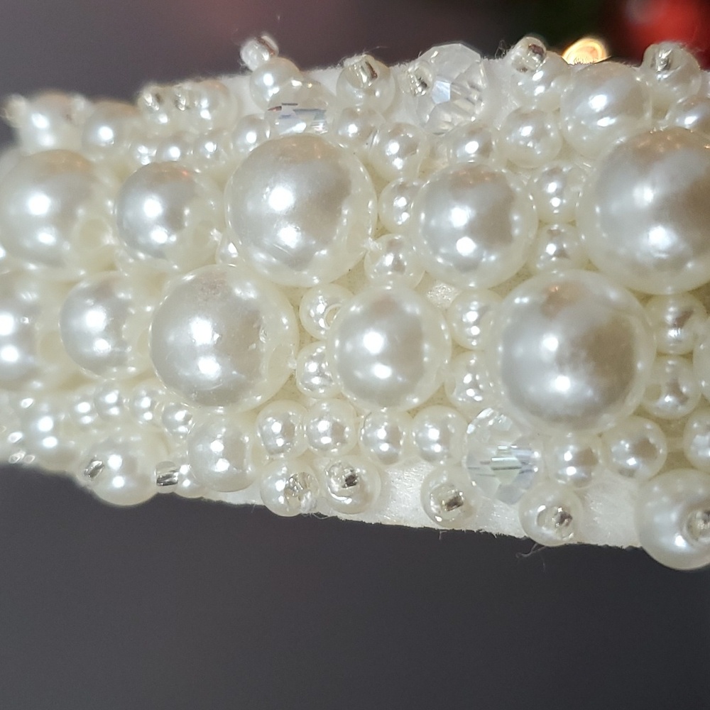 New handmade boutique crystal pearl detail fancy flexible wide headband prom - Picture 6 of 8
